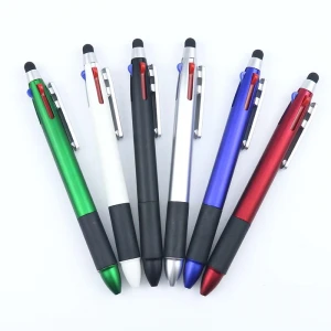 Good quality advertising ball pen 3 colors ink pen multi-colored plastic stylus pen