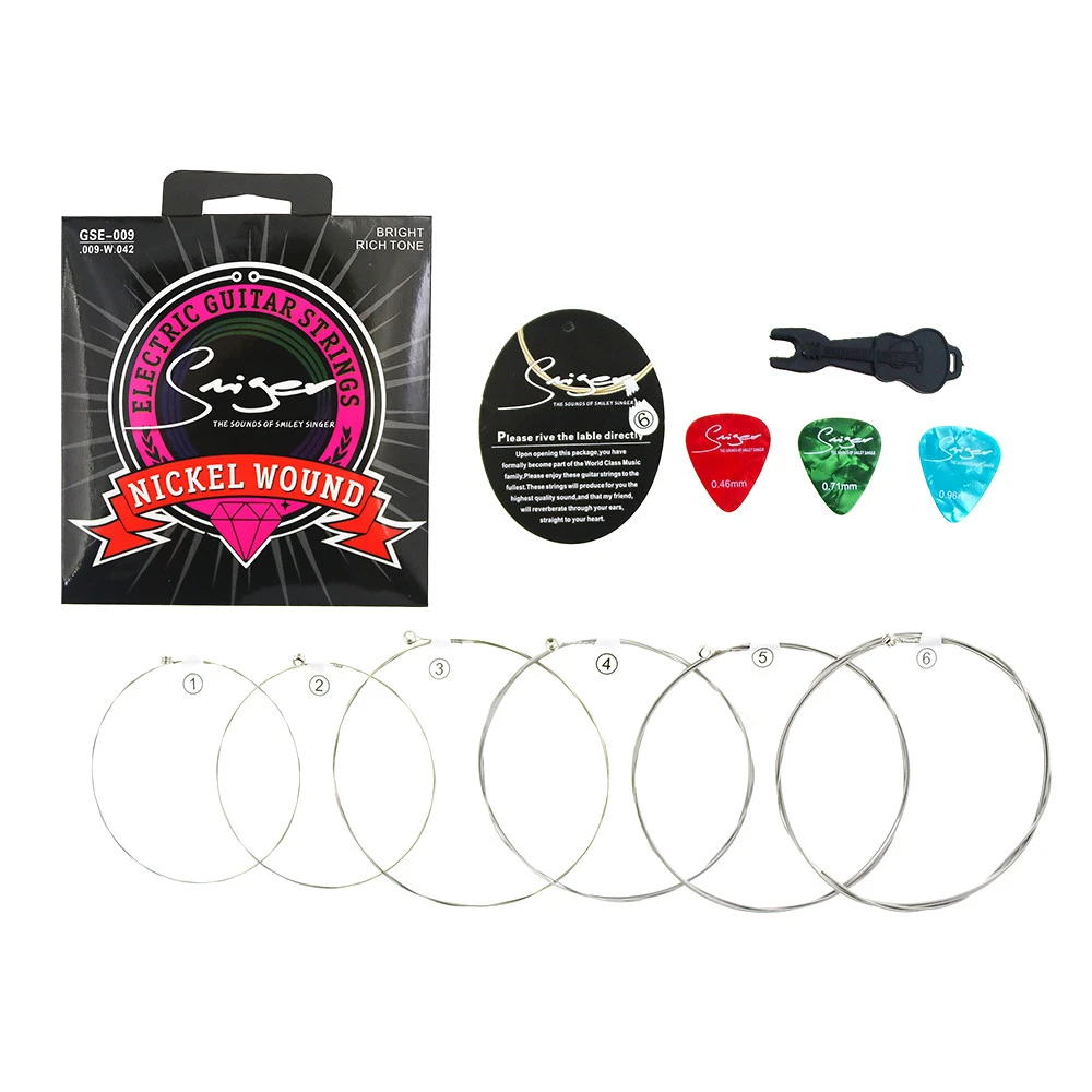 GSE OEM logo packaging different gauge 009 010 electric guitar strings with picks