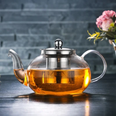 Hand Blown Glass Teapot Stainless Steel Infuser & Glass Lid glass teapot