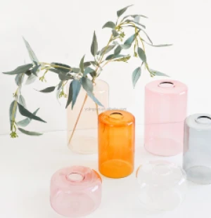 Handblown Tall Cylinder Colored  Glass Vase