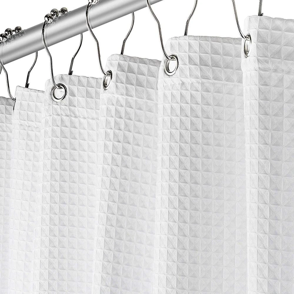 Heavy duty white Waffle weave fabric shower curtain