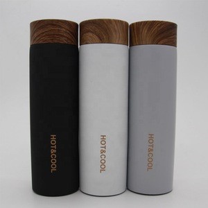 High Quality Bamboo Wooden Grain Double Wall Stainless Steel Water Bottle Coffee Vacuum Thermos Flask