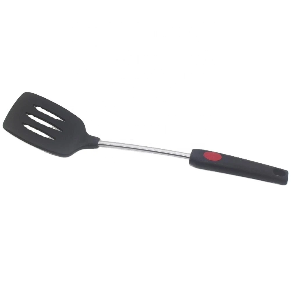 High quality cooking tools black stainless steel heat resistant european cookware kitchen silicone slotted turner