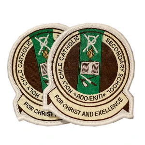 High Quality School Uniform Custom Iron On Woven Label Badges Patches with Adhesive Back