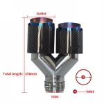 high quality Universal  Dual real Carbon Fiber Exhaust Tip Burnt Blue Stainless Steel Car Accessories for Muffler pipe modified