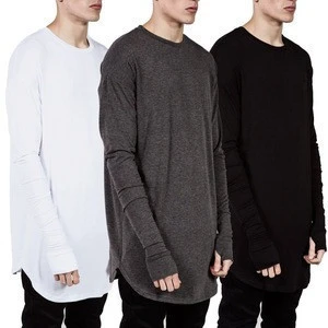 Hiphop longline oversized t shirt 2018 men fashion stock t-shirt long sleeve extended curved hem tees urban clothing men clothes