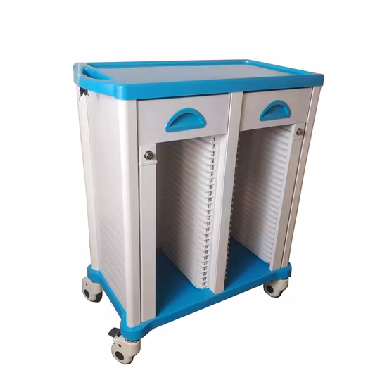 Hospital ABS Double Rows Medical Record Clip Car with Drawers (50 grids)