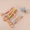 Hot Sale Food Grade BPA-Free Silicone Bead Pacifier Teething Chain Wooden Pacifier Clip