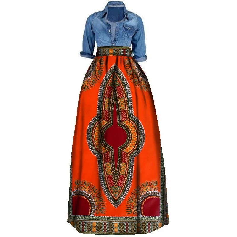 hot sale new style wax print fabric african dress designs traditional long women skirt