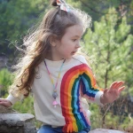 Hot sale spring and autumn children's clothing tassel rainbow sun pattern long-sleeved sweater T-shirt