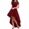 Hot sale tight party dresses graceful high low stain lace Patchwork prom dress
