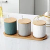 Hot Sell 3 Pieces Sets Design Fancy Ceramic Spice Jar With Spoon And Tray