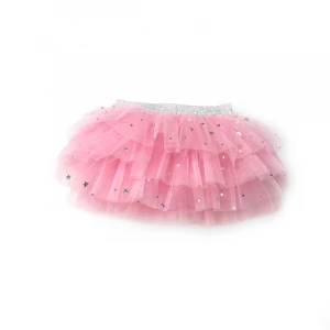 Hot sell pink princess dresses with layers of stars and moons can be worn by girls