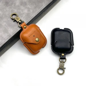Hot Selling PU Leather Case Shockproof Protective Cover with Keychain Compatible for Airpods