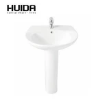 HUIDA cheap chinese  round shape bathroom ceramic pedestal wash basin sink