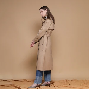 Huiquan good workmanship affordable streamlined shape woman trench coat lightweight woman trenchcoat