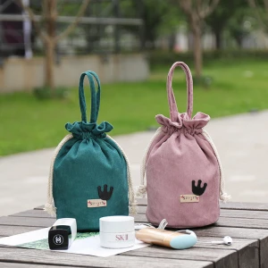 HYDB0024 new woman bag leisure corduroy rope bundle pocket go out hand carry mobile phone packing drawstring bag
