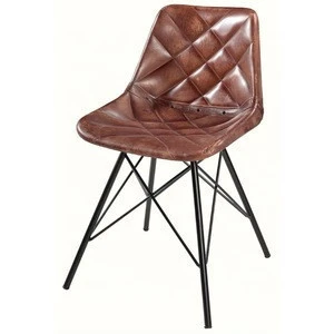 Industrial and vintage Giron Iron Dark Brown leather Dining Chair Upholstery Chair  / Restaurant Chair