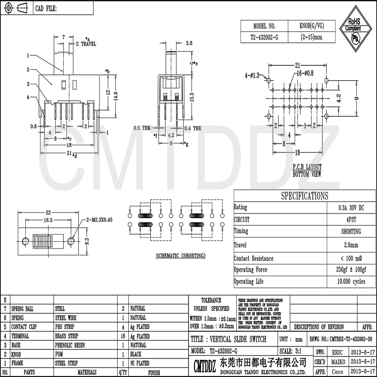 Buy Industrial On Off Led Switch Vertical Dip 3 Position Slide Switch ...