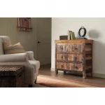 Industrial Recycle Reclaim Wood Cabinet with 4 Drawers Rustic Accent Cabinet Sideboard for Living Room Indian Jodhpur Cabinet