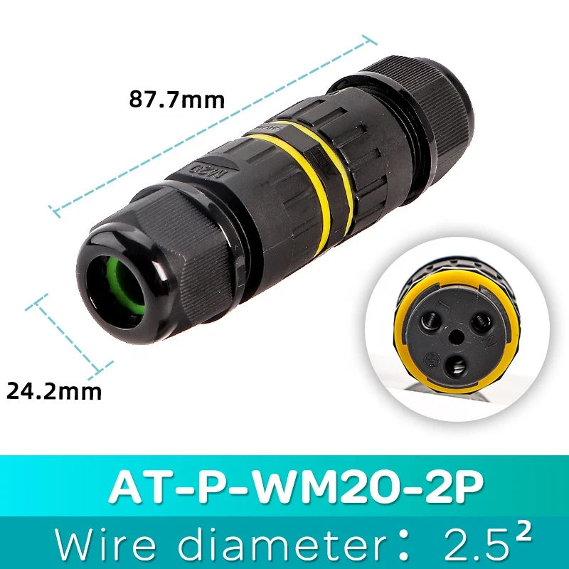 IP68 AT-P-WM20-2 Waterproof connector 2 pin low voltage wire cable connector electrical quick fast installation