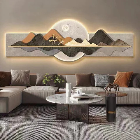 Irregular square graphics Simple fashion home Art Deco living room mural with clock with LED lights