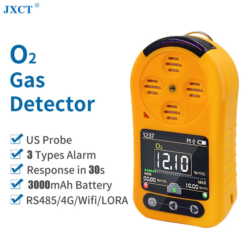JXCT High Sensitivity Probe Light/Sound/ Data Multiple Alarms O2 Handheld Gas Detectors Portable Oxygen Analyzer