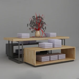 Kainice Oem cloth shelf wooden frame wooden display table for garment shop display shelf display table