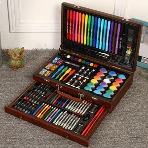 Kids New Design 123pcs High quality DIY drawing wooden case with color pens crayons color pencils assorted in one set