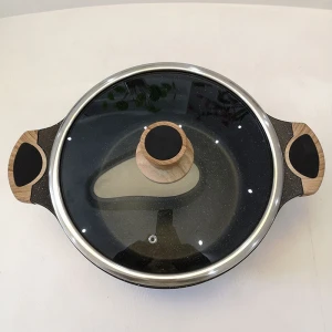 korean style Medical stone wooden touch handle nonstick Die cast aluminum Covered cookware Stew soup pot with Glass Lid