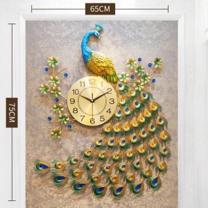 Large Metal  Style Peacock Wall Clocks For Living Room Home Decoration Wall Watches
