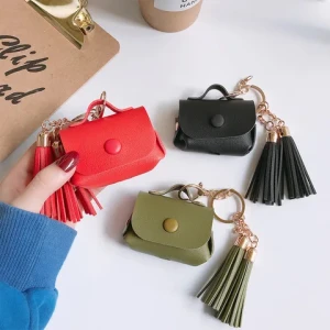 Leather PU TWS earphone ear buds pouch bag  handbag for AirPods pro  with Keychain and tassels