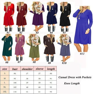 Long Sleeve Pleated Loose Swing Casual Dress with Pockets