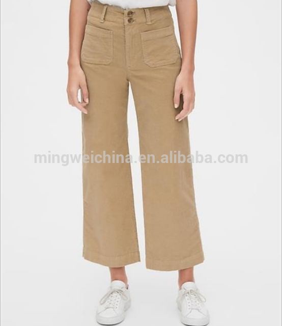 Loose corduroy trousers with double buttons at the waist