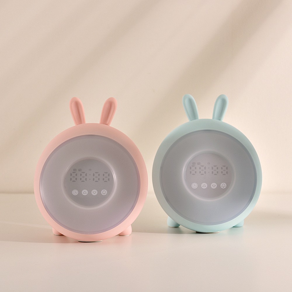 Lovely Rabbit Silicone Bedside Sunrise Wake Up Light LED Table Digital Alarm Clock For Kids