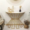 Low MOQ Hot Selling Gold Modern Design Metal Frame Semi Circular Marble Top Console Table For Living Room or Entry