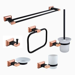Luxury Black and Rose Gold Bathroom Accessories Set 6 Piece
