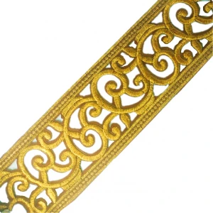 Luxury classic European design gold color hollow embroidery lace iron on