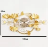 Luxury style home living room decorative ginkgo leaves decor gold metal wall clock