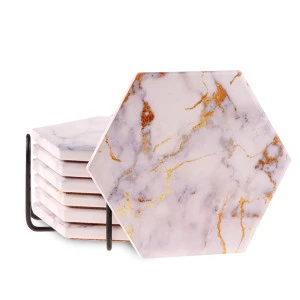 Luxury Unique Marble Pink Gold Ceramic Placemat Coaster Porcelain Mats Pads Table Decoration Accessories Kitchen Tool Gift