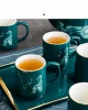 Luxury Water ripple pattern teapot set porcelain glossy green ceramic tea pot with cups set