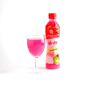 M-joy strawberry juice with nata de coco 25% fruit concentrate 380 ml in PET bottle