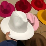 Manufacturer Custom Wool White Fedora Hats Big Wide Brim Men kids Women Leopard Fedora Felt Hat Green Boxes Pink Ladies Stylish