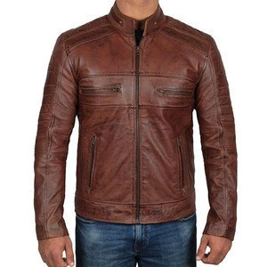 Men Brown Leather Biker Jacket Real Lamb Skin Leather jacket