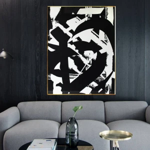 Modern 70x90cm Abstract Wall Art with Metal Frame for Living Room Hallway Home Decoration