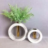 Modern circle genuine natural marble tabletop decor flower vase with golden metal tube