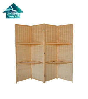 Modern decorative movable wooden screen 4-leaf folding room divider