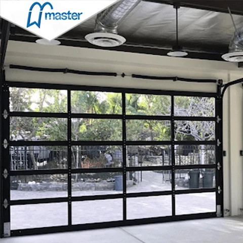 Modern Style Automatic Sectional Overhead Full View Aluminum Clear Mirror Frosted Tempered Glass Garage Doors With Motor