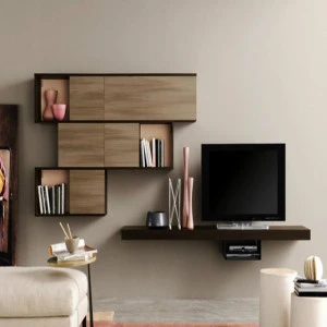 Modern Style Modular Wood Grain Melamine TV Stand With Wall Unit