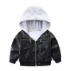 Mudkingdom baby boys winter hooded faux fur PU material with zipper fleece kids jacket